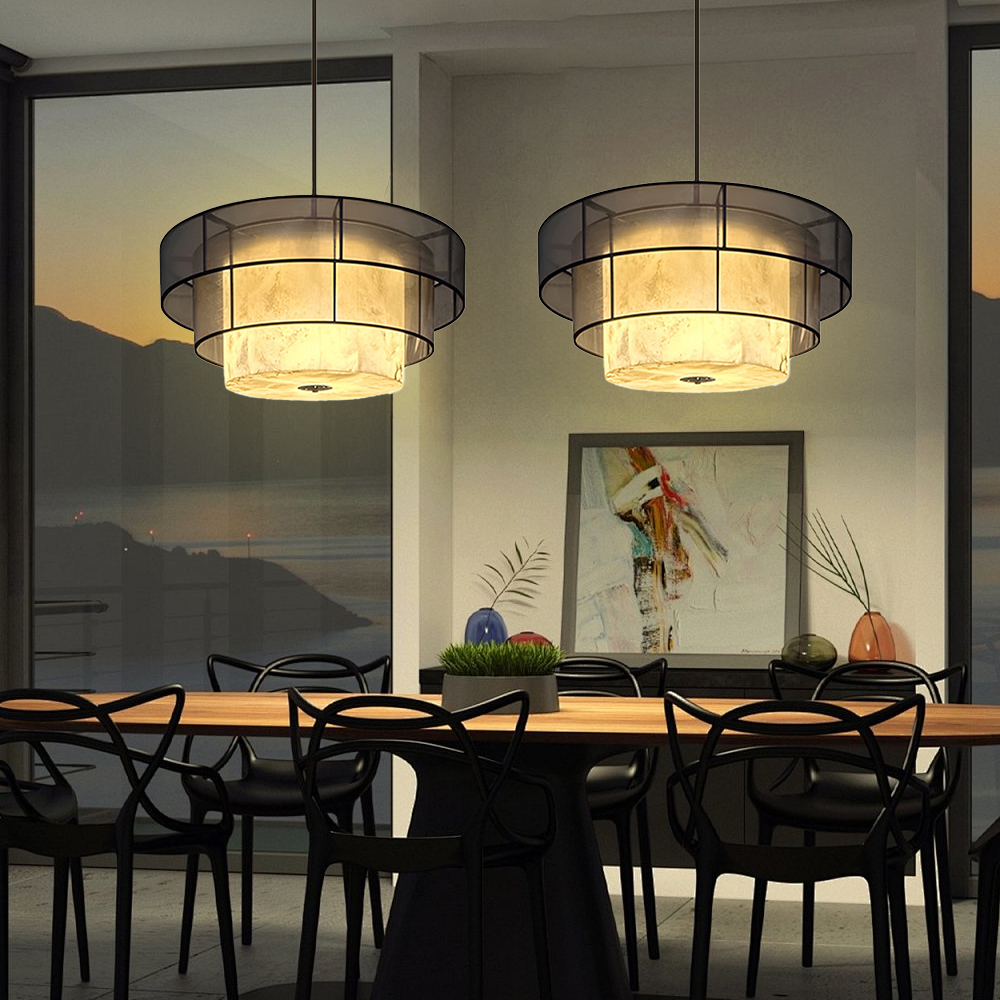 Vintage Black Double Layer Pendant Light Living Room Chandelier