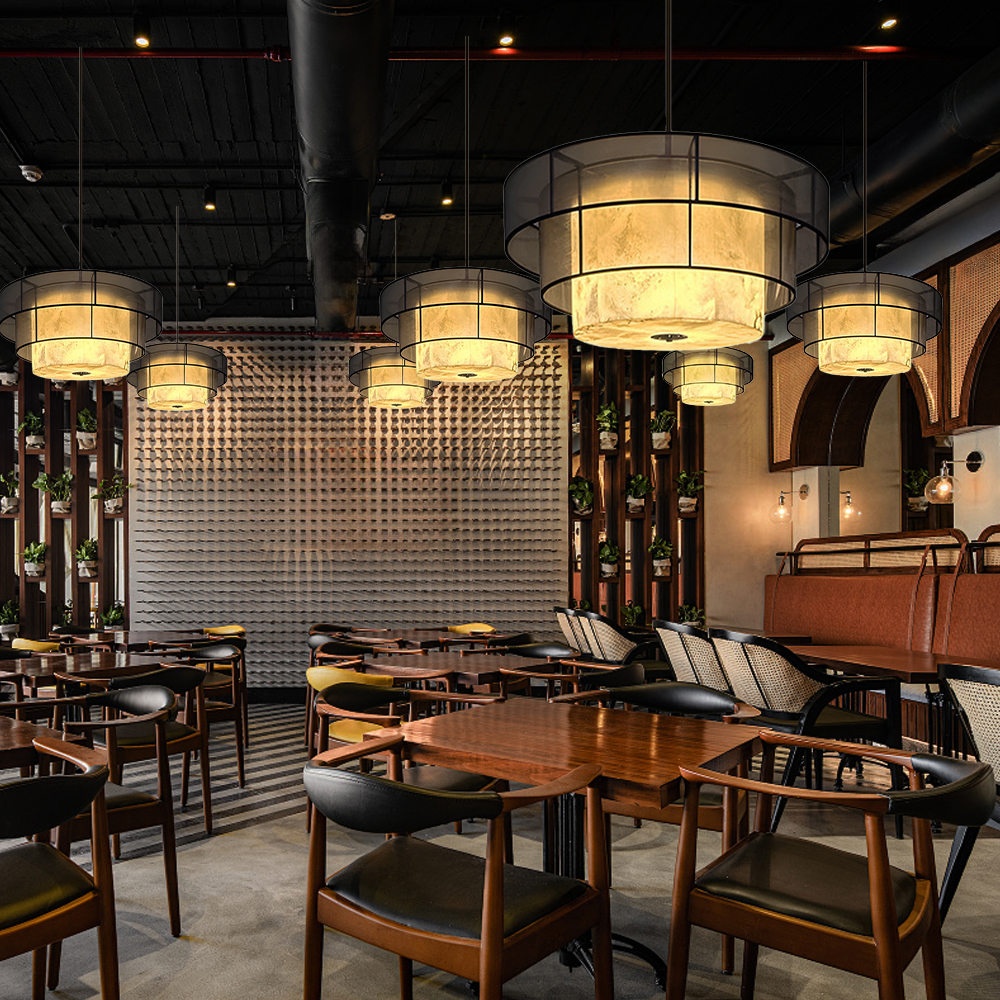 Vintage Black Double Layer Pendant Light Living Room Chandelier