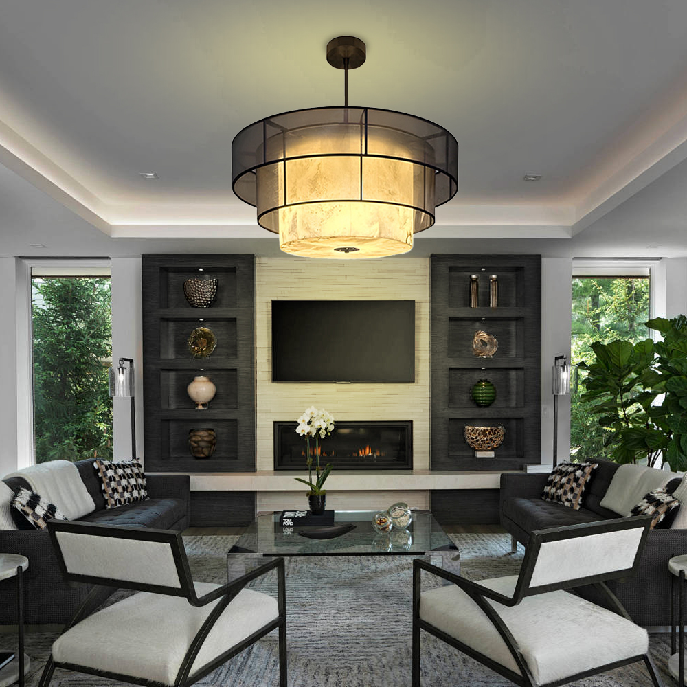 Vintage Black Double Layer Pendant Light Living Room Chandelier