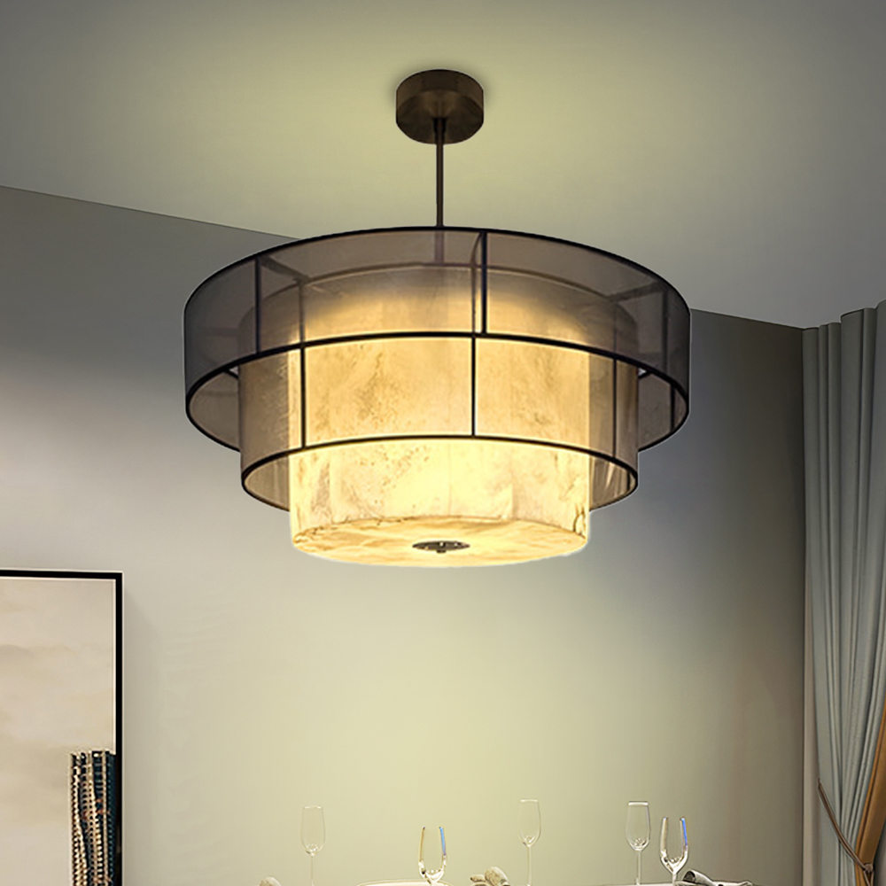 Vintage Black Double Layer Pendant Light Living Room Chandelier