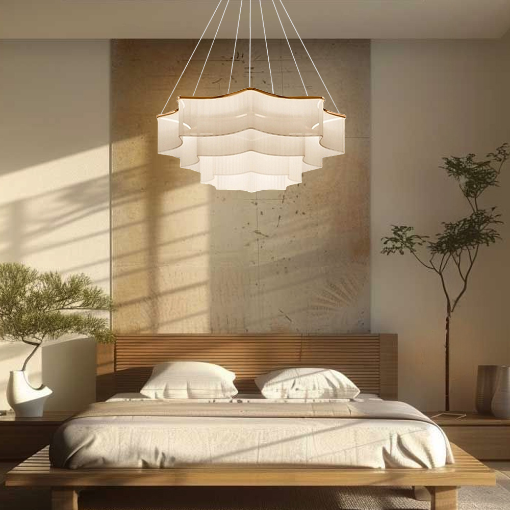 Modern Simple 3-layer Fabric Pendant Light Fan-shaped Cascading Lampshade