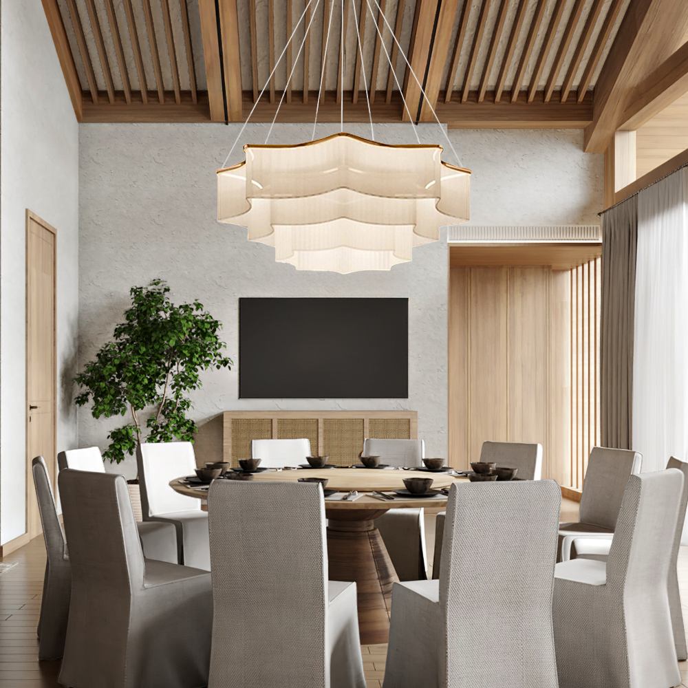 Modern Simple 3-layer Fabric Pendant Light Fan-shaped Cascading Lampshade