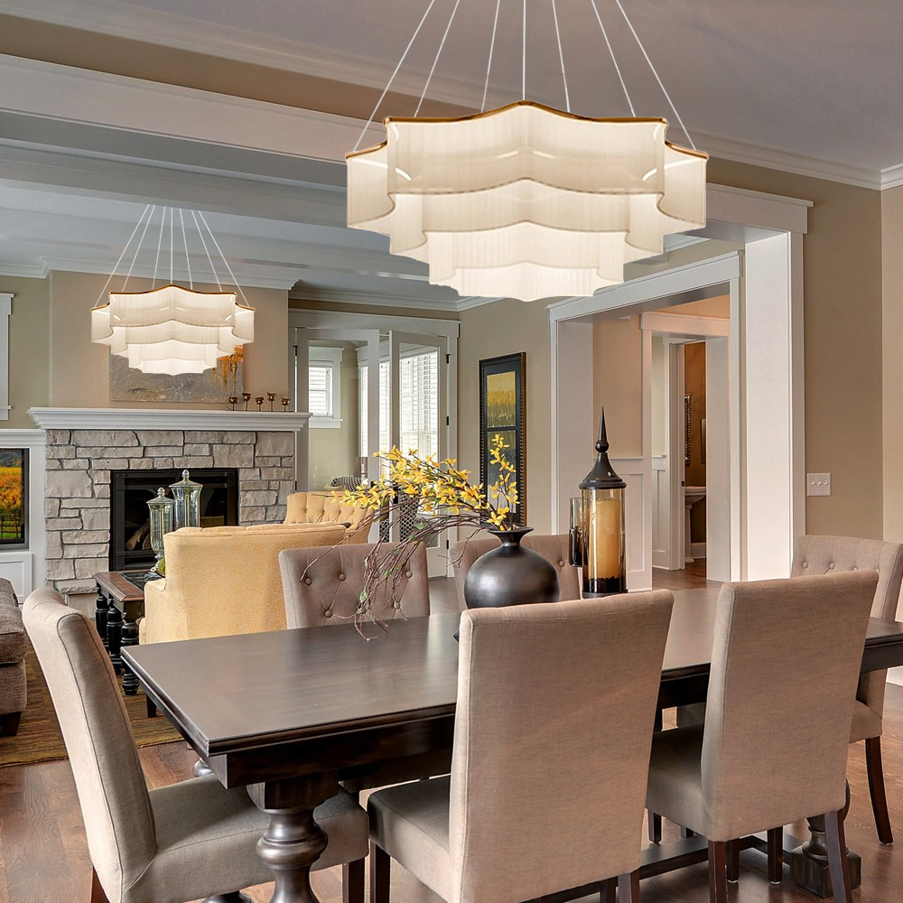 Modern Simple 3-layer Fabric Pendant Light Fan-shaped Cascading Lampshade