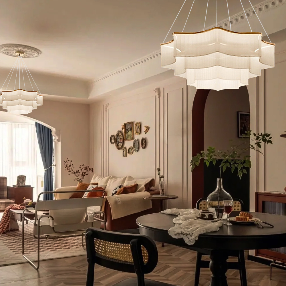 Modern Simple 3-layer Fabric Pendant Light Fan-shaped Cascading Lampshade