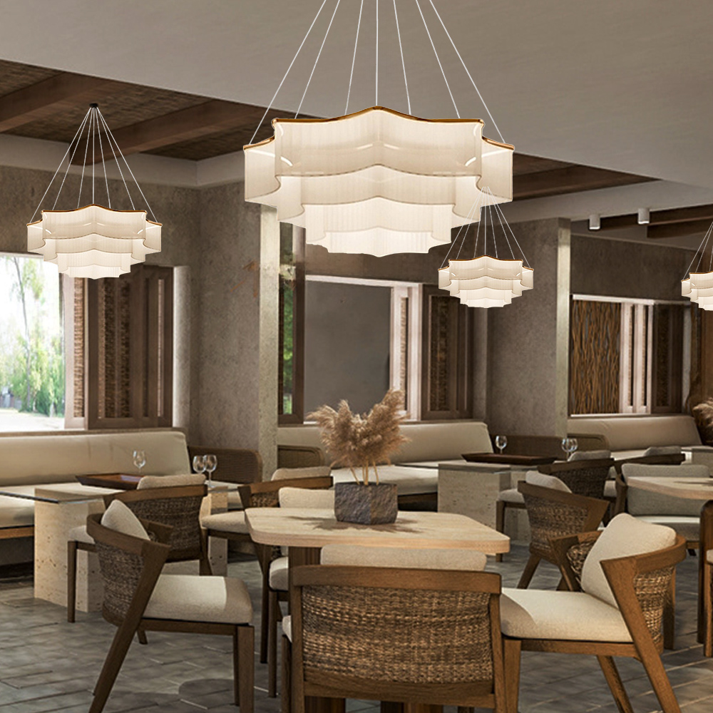 Modern Simple 3-layer Fabric Pendant Light Fan-shaped Cascading Lampshade