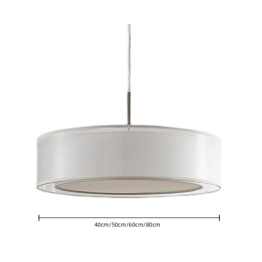 Japanese Style White Round Fabric Pendant Light Dining Room LED Light
