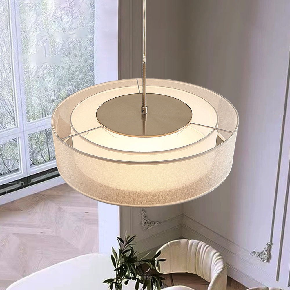 Japanese Style White Round Fabric Pendant Light Dining Room LED Light