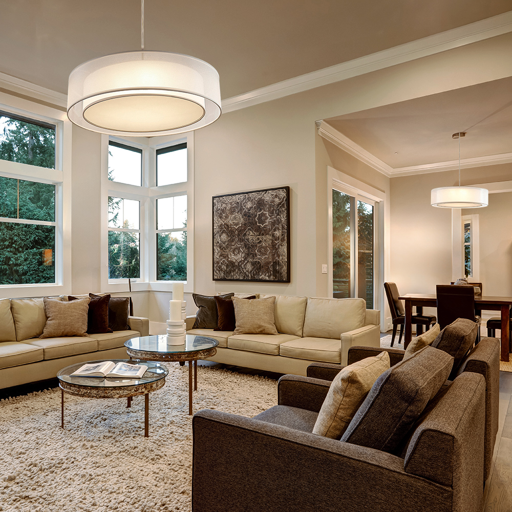 Japanese Style White Round Fabric Pendant Light Dining Room LED Light