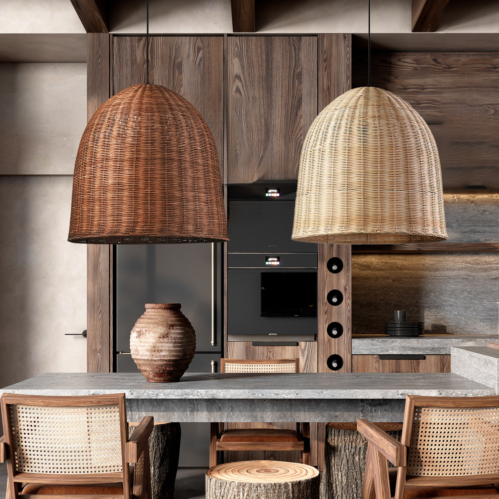 Japanese Style Hand-wove Rattan Pendant Light Dining Room Lampshade