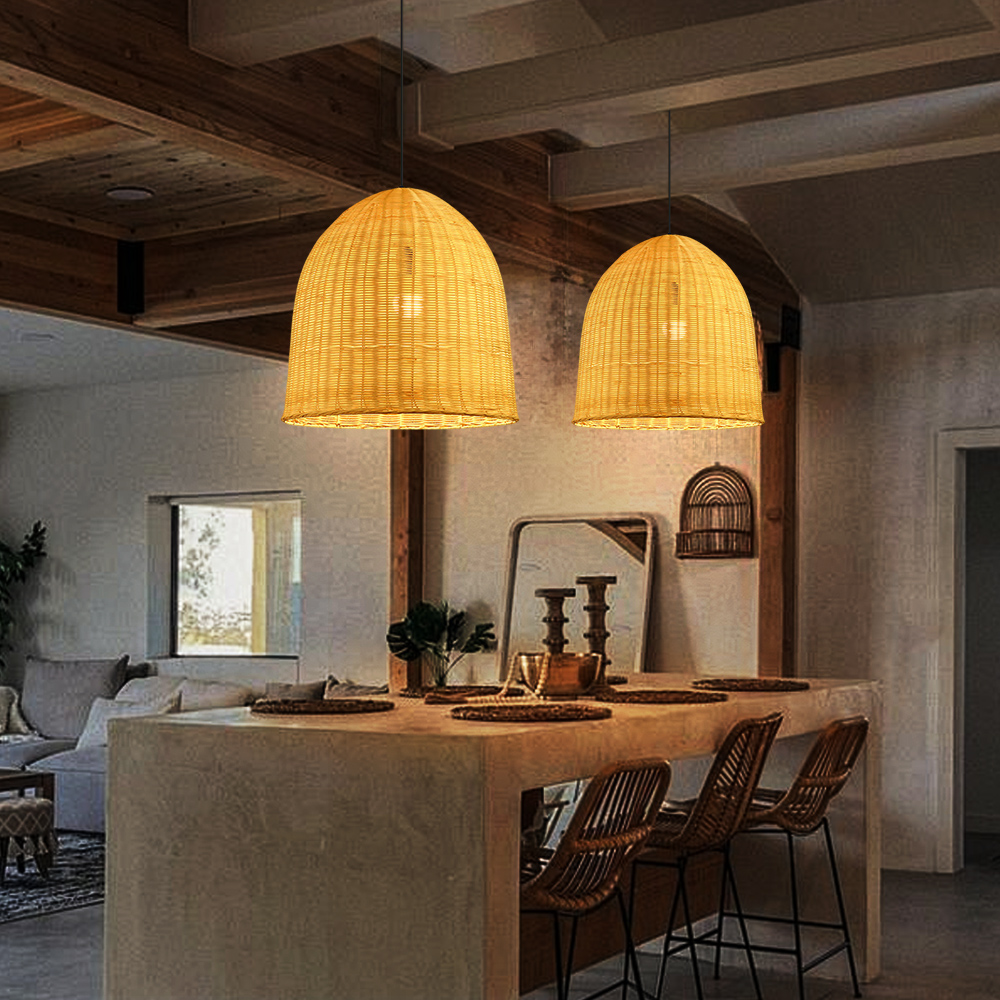 Japanese Style Hand-wove Rattan Pendant Light Dining Room Lampshade