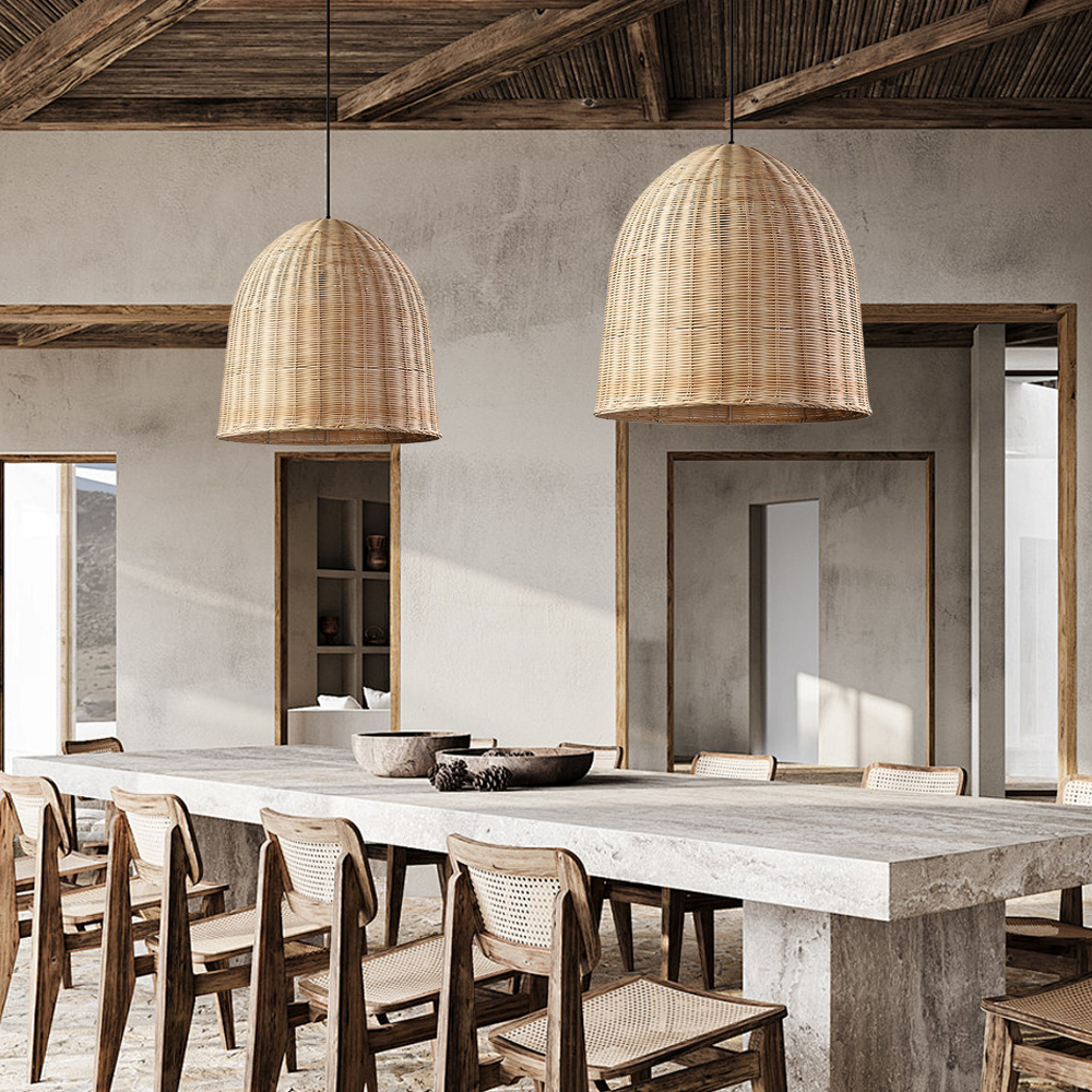 Japanese Style Hand-wove Rattan Pendant Light Dining Room Lampshade