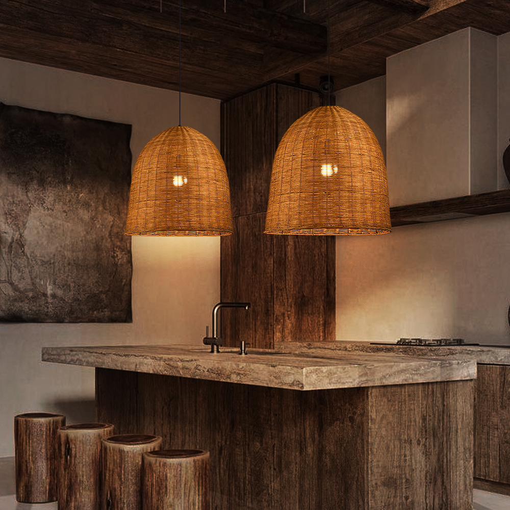 Japanese Style Hand-wove Rattan Pendant Light Dining Room Lampshade