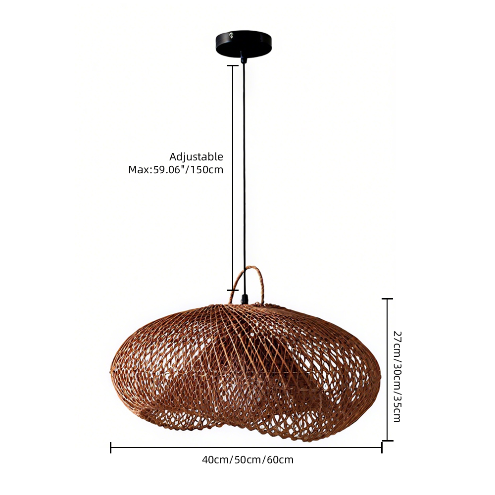 Wabi-sabi Style Natural Dark Rattan Pendant Light Living Room Dining Room Lampshade