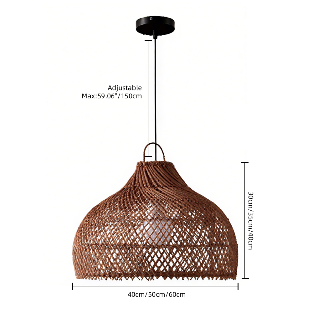 Wabi-sabi Style Natural Dark Rattan Pendant Light Living Room Dining Room Lampshade