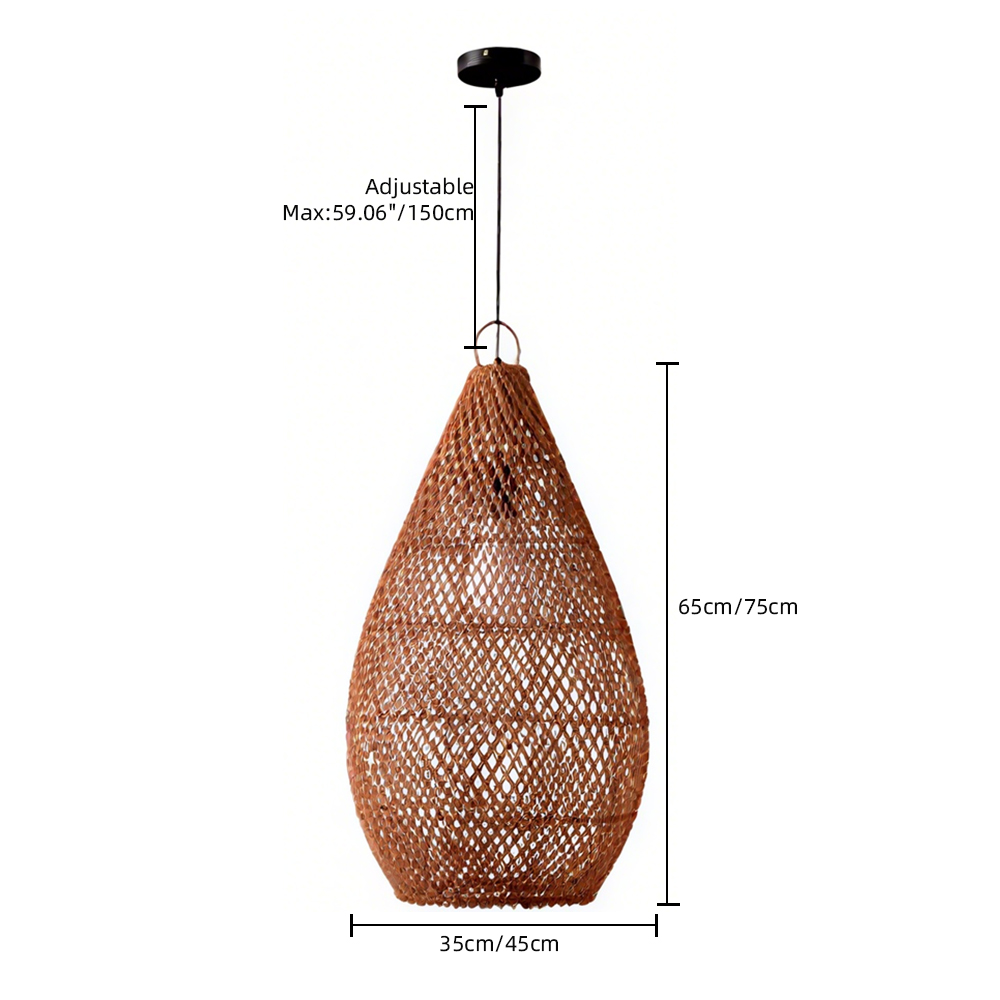Wabi-sabi Style Natural Dark Rattan Pendant Light Living Room Dining Room Lampshade