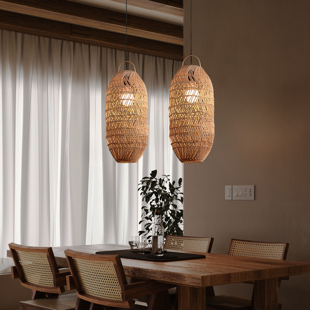 Wabi-sabi Style Natural Dark Rattan Pendant Light Living Room Dining Room Lampshade