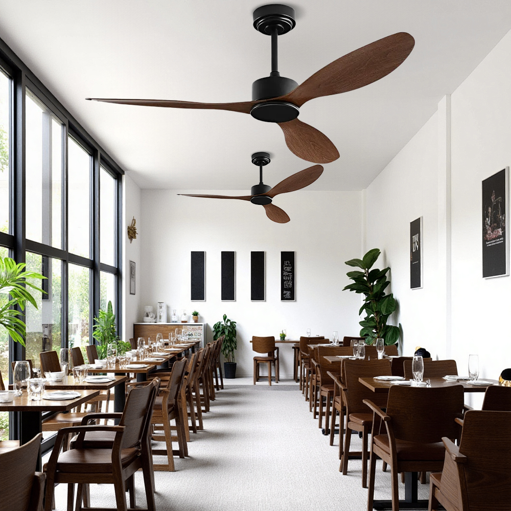 Nordic Style Dining Room Bedroom Walnut Ceiling Fan Light 52''