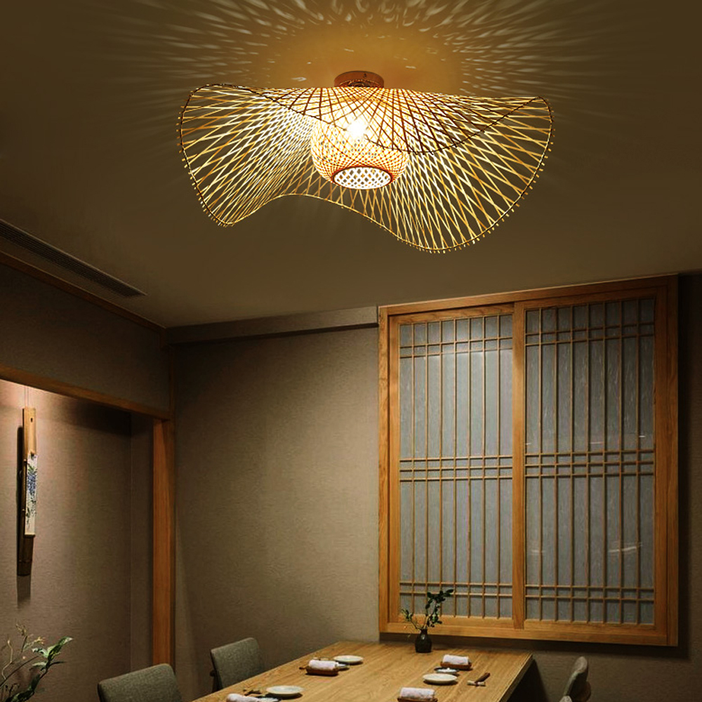 Japanese Style Bamboo Pendant Lamp Dining Room Bedroom Lampshade