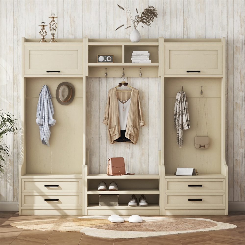 4-in-1 Detachable Hall Tree With Storage Drawer Cabinet And 7 Hooks For Bedroom