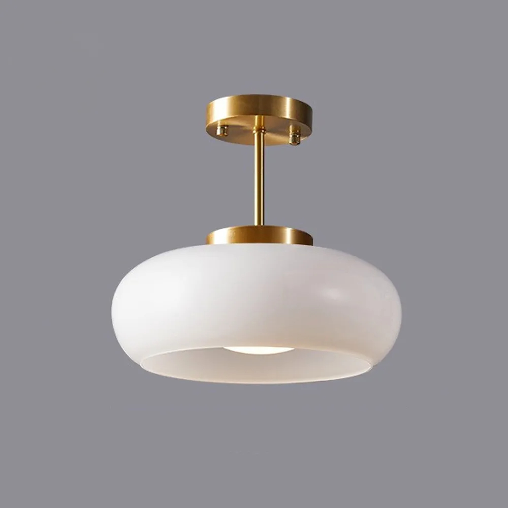 French Retro Hallway Brass Ceiling Light Medieval Restaurant Flush Mount Glass Lamp