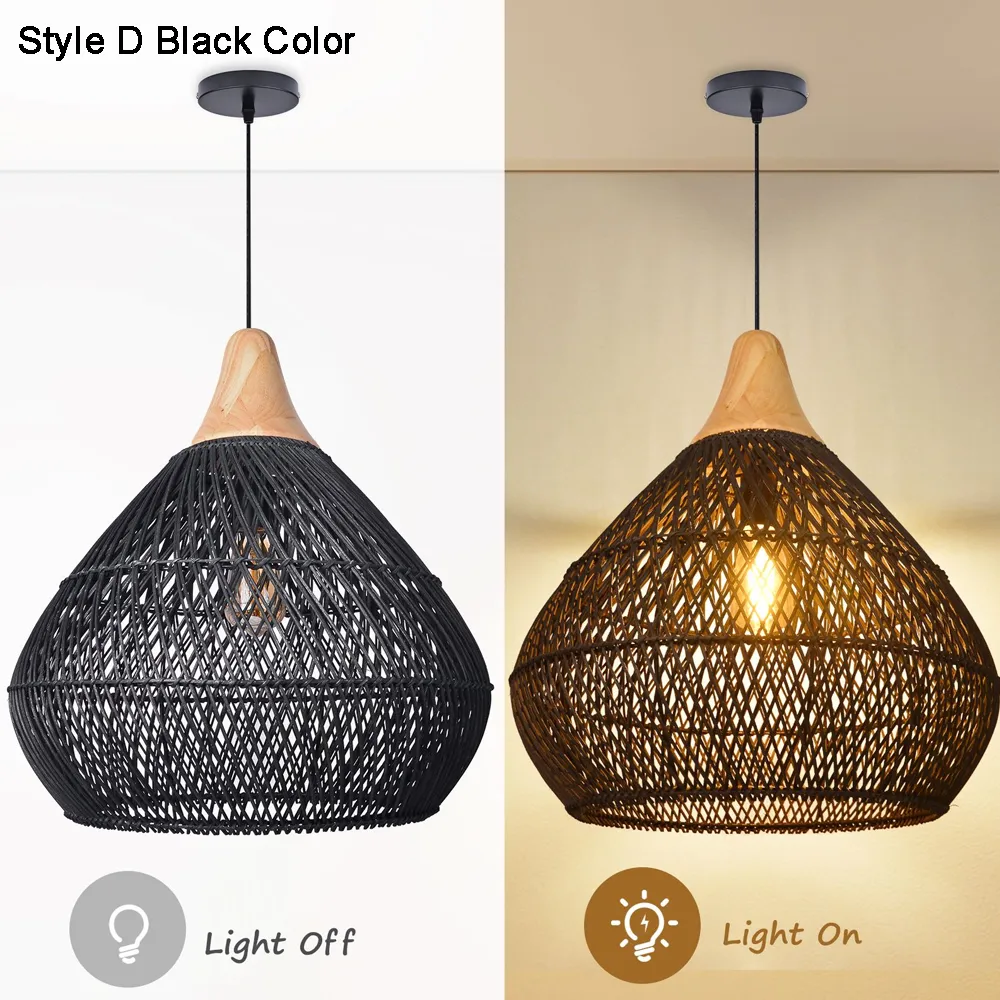 Lamppo Wabi-sabi Retro Living Room Rattan Pendant Light Solid Wood Restaurant Lampshade