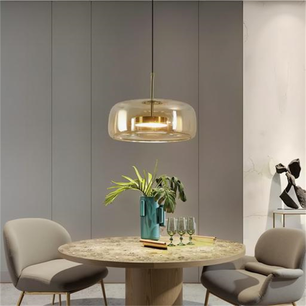 Modern Simple Dining Room Amber Glass Single Head Pendant Light