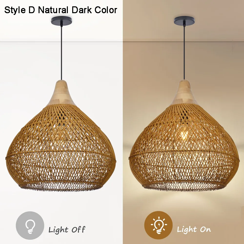 Farmhouse Wabi-sabi Kitchen Rattan Pendant Lights Set Restaurant Woven Wooden Lamp