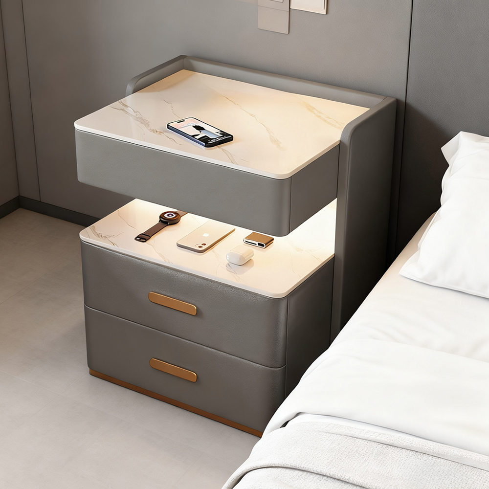 Free Installation Smart Bedside Table Multifunctional Solid Wood Bedside Storage Cabinet