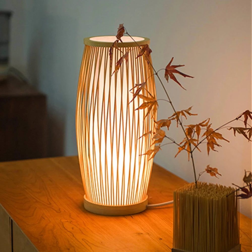 Bamboo Rattan Vertical Lights Bedside Lamp