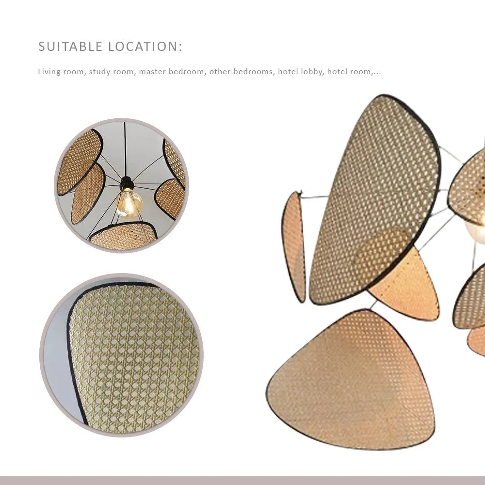 Retro Rattan Chandelier Handmade Pendant Lampshade