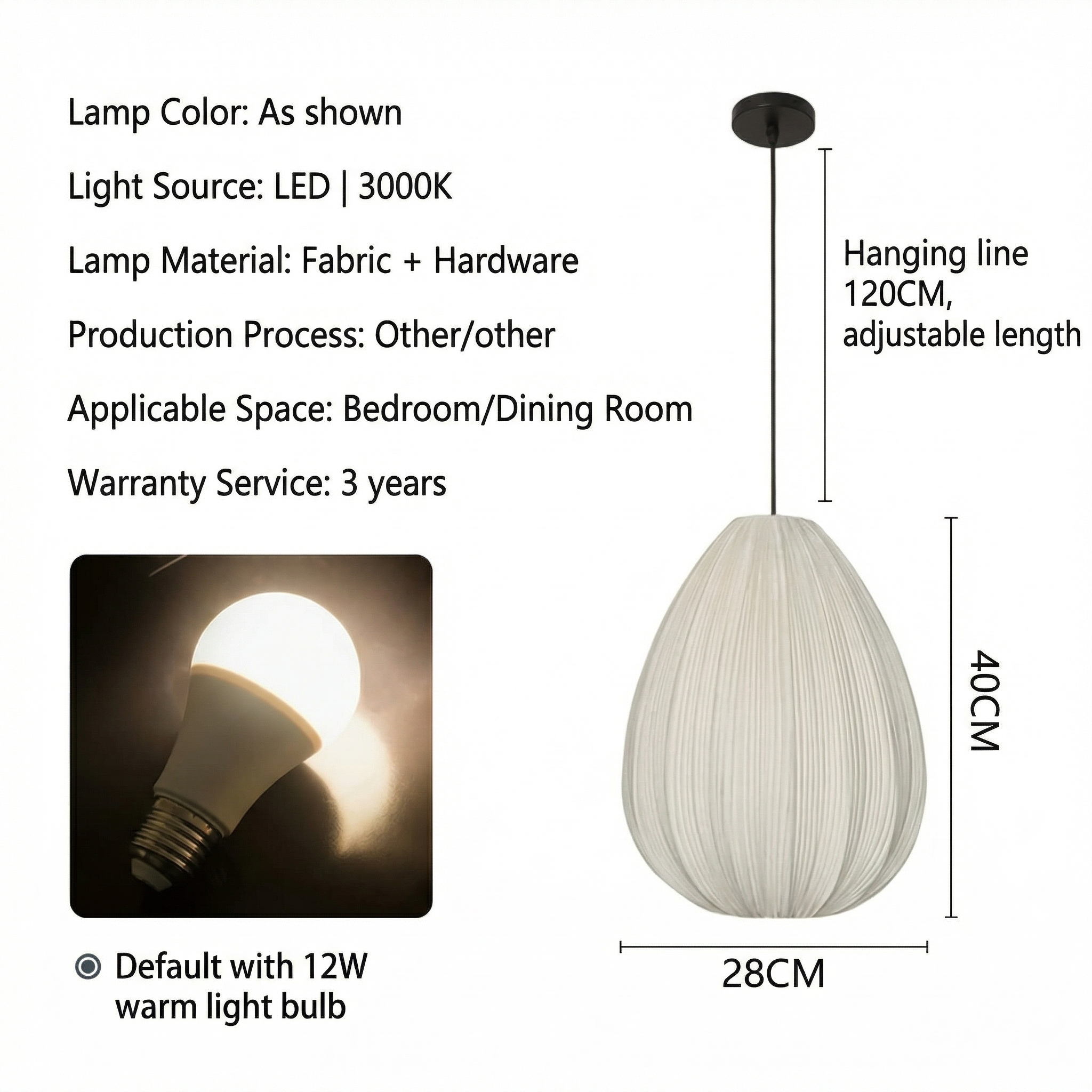 Wabi-Sabi Pleated Fabric Pendant Light Minimalist Linen Hanging Lamp for Bedroom & Dining Room