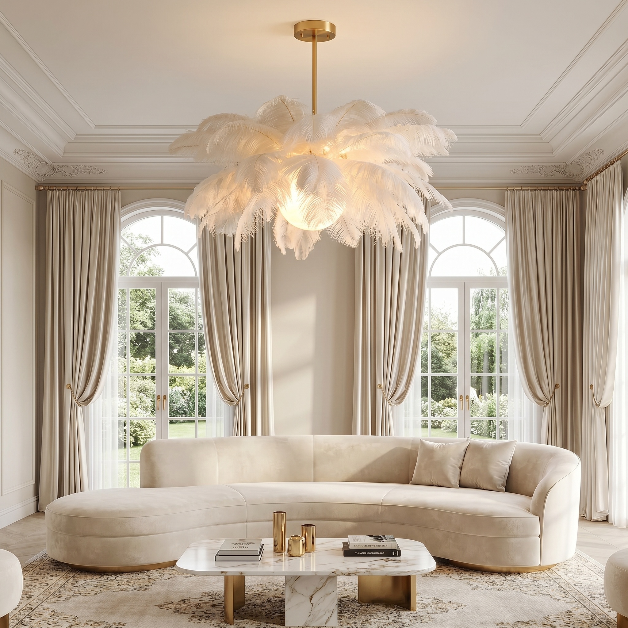 White Ostrich Feather Bouquet Pendant Light Romantic Mounted Lighting Fixture for Restaurant Bedroom