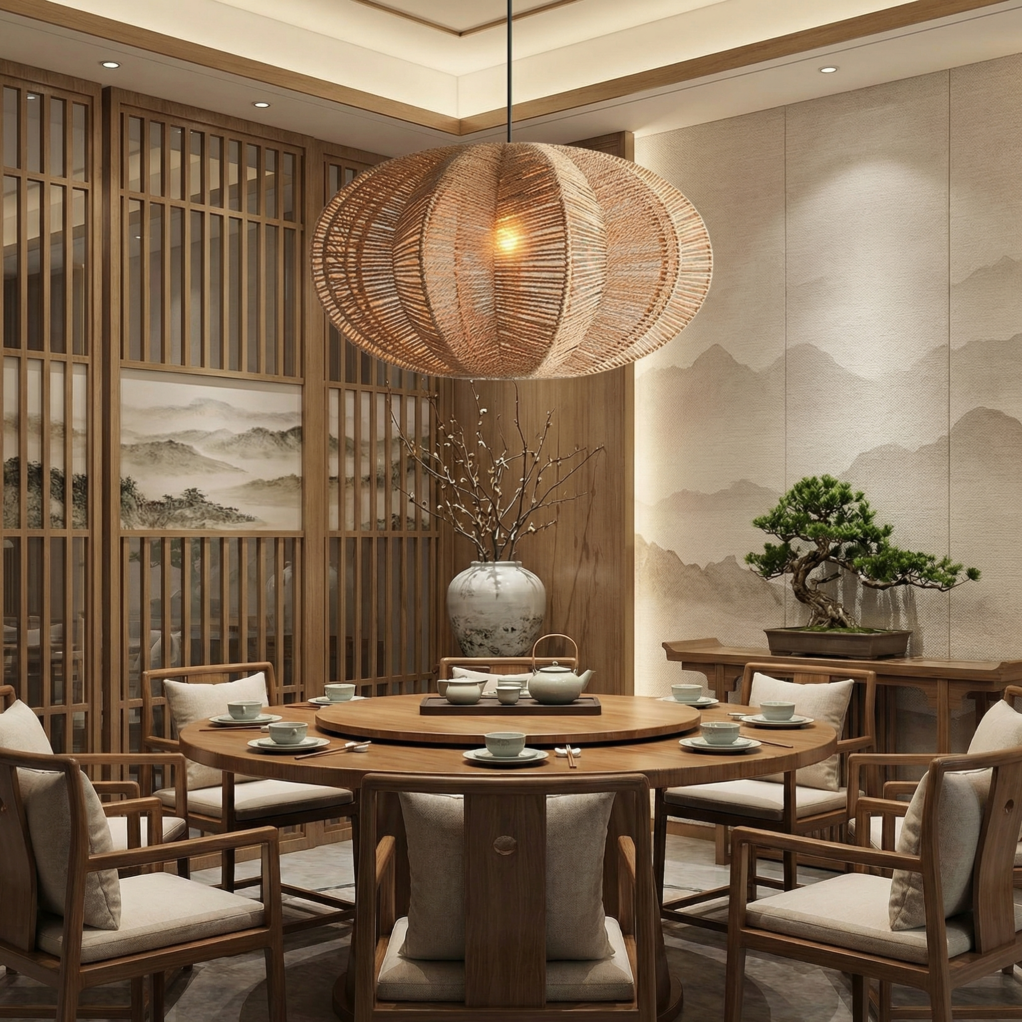 Natural Rattan Woven Pendant Lamp Rustic Coastal Ceiling Light Fixture