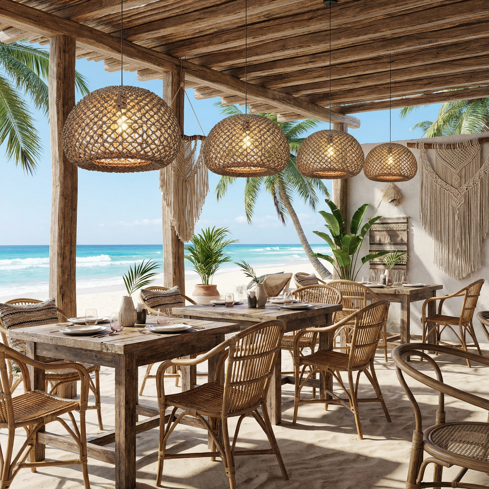 Living Room Hand Woven Brown Seagrass Rattan Pendant Light