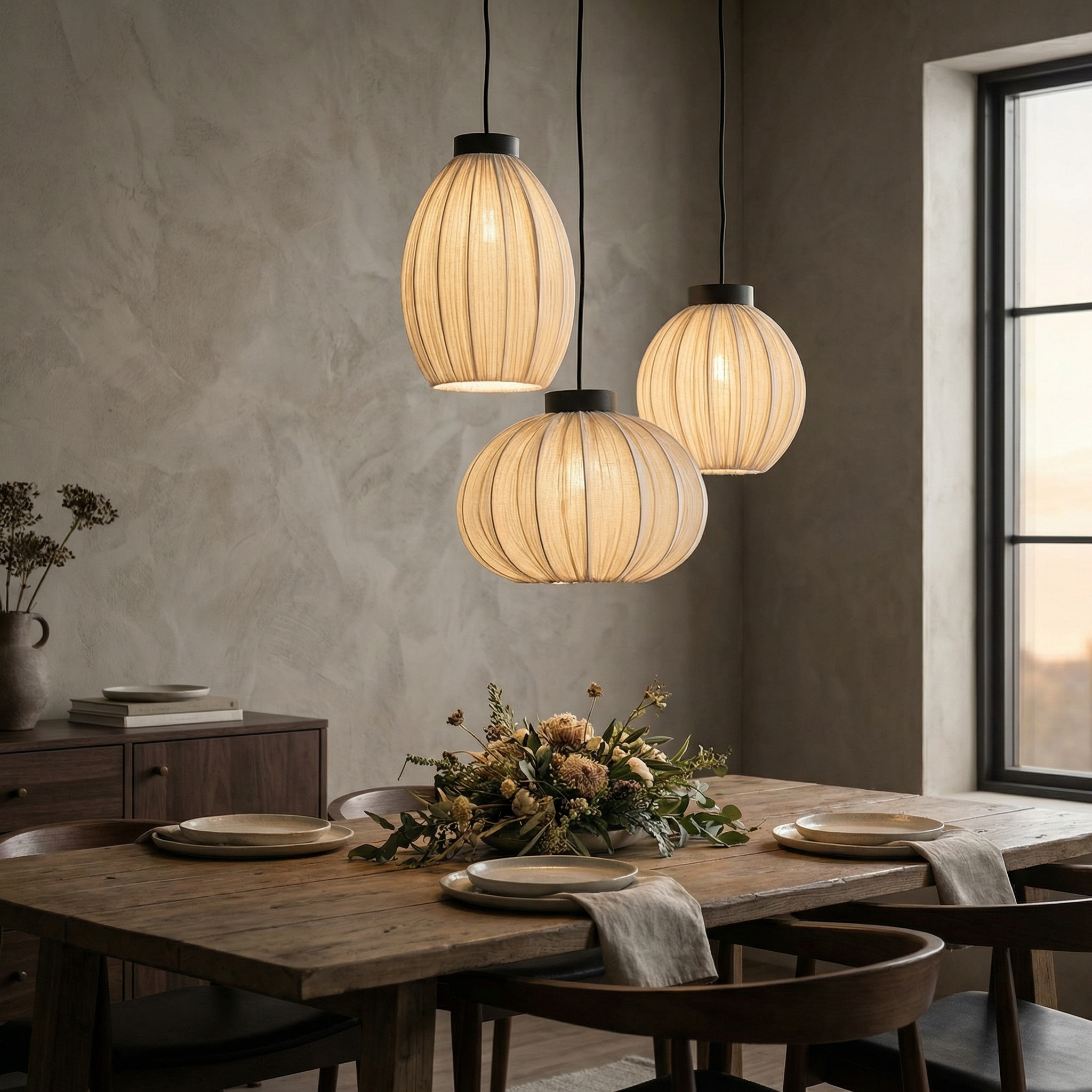 Wabi-Sabi Pleated Fabric Pendant Light Minimalist Linen Hanging Lamp for Bedroom & Dining Room