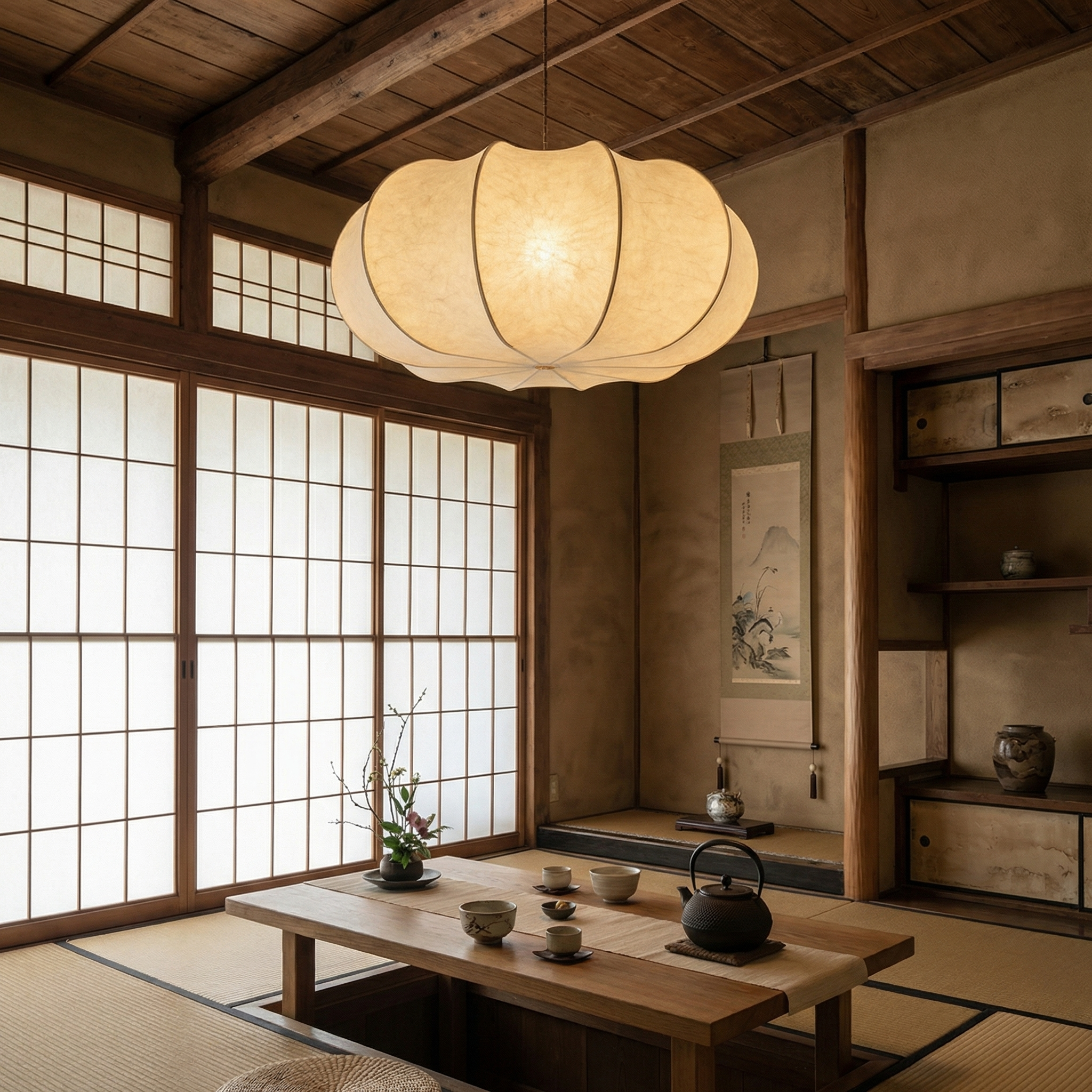 Silk Hanging Chandelier Light Fixture Retro Creative Pendant Lamp