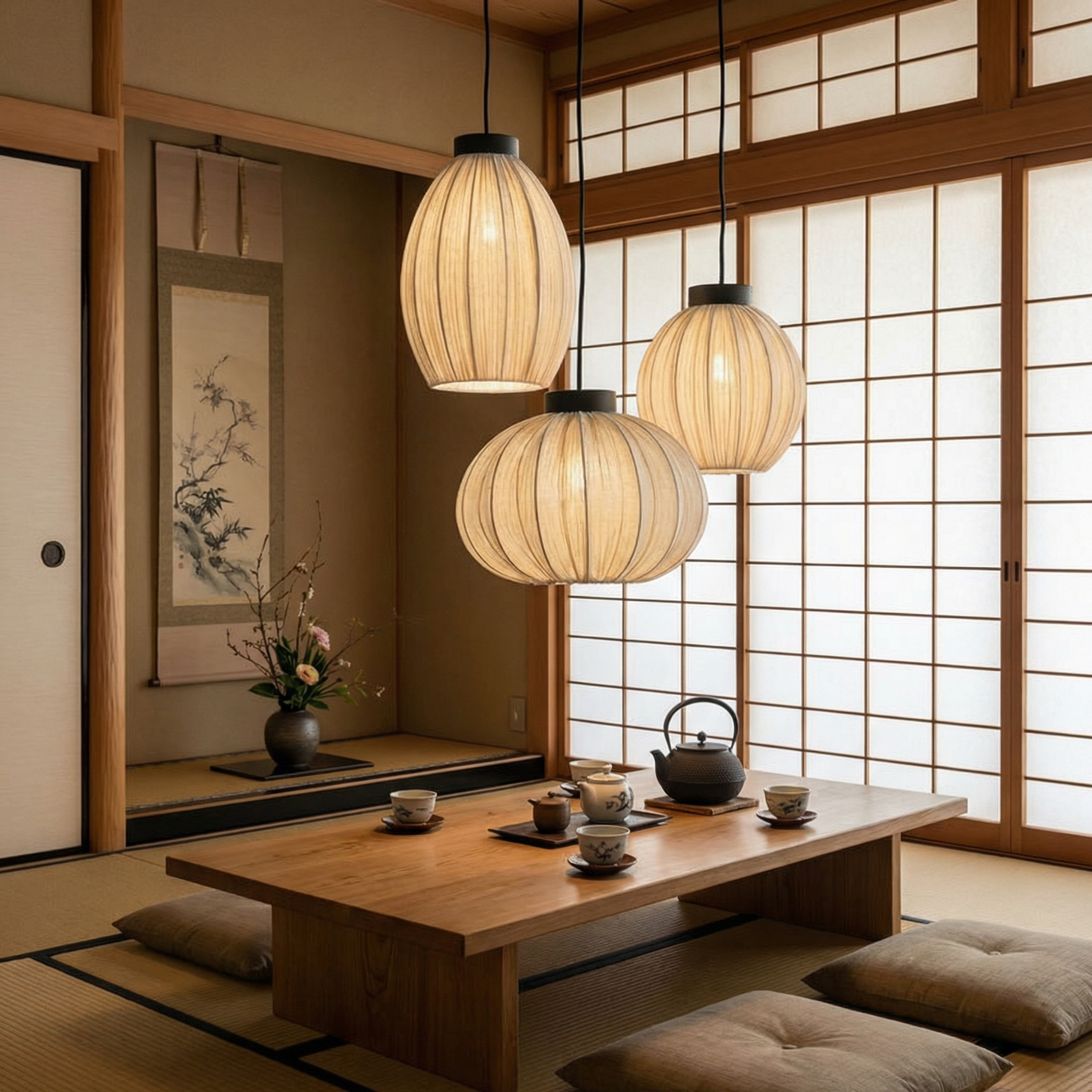 Wabi-Sabi Pleated Fabric Pendant Light Minimalist Linen Hanging Lamp for Bedroom & Dining Room