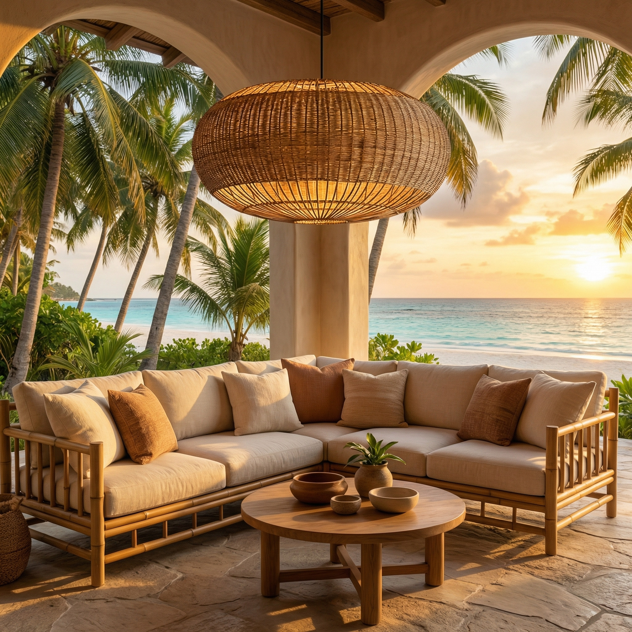 Rattan Chandelier Retro Wabi-sabi  Style Dining Room Pendant Light