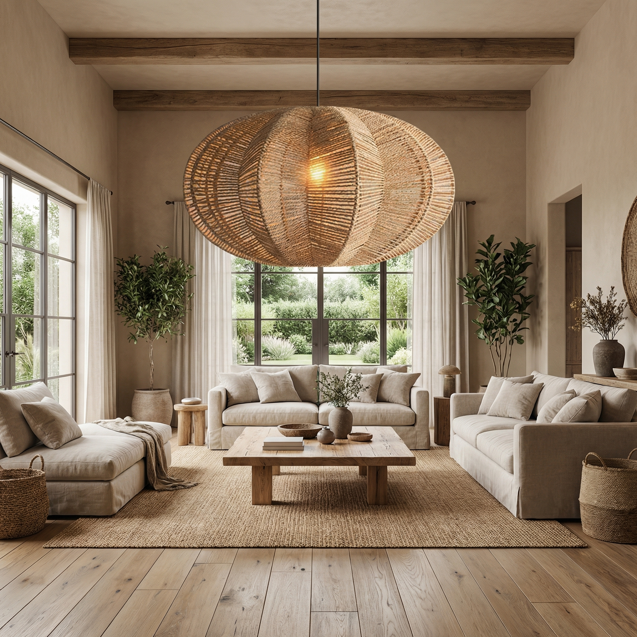 Natural Rattan Woven Pendant Lamp Rustic Coastal Ceiling Light Fixture