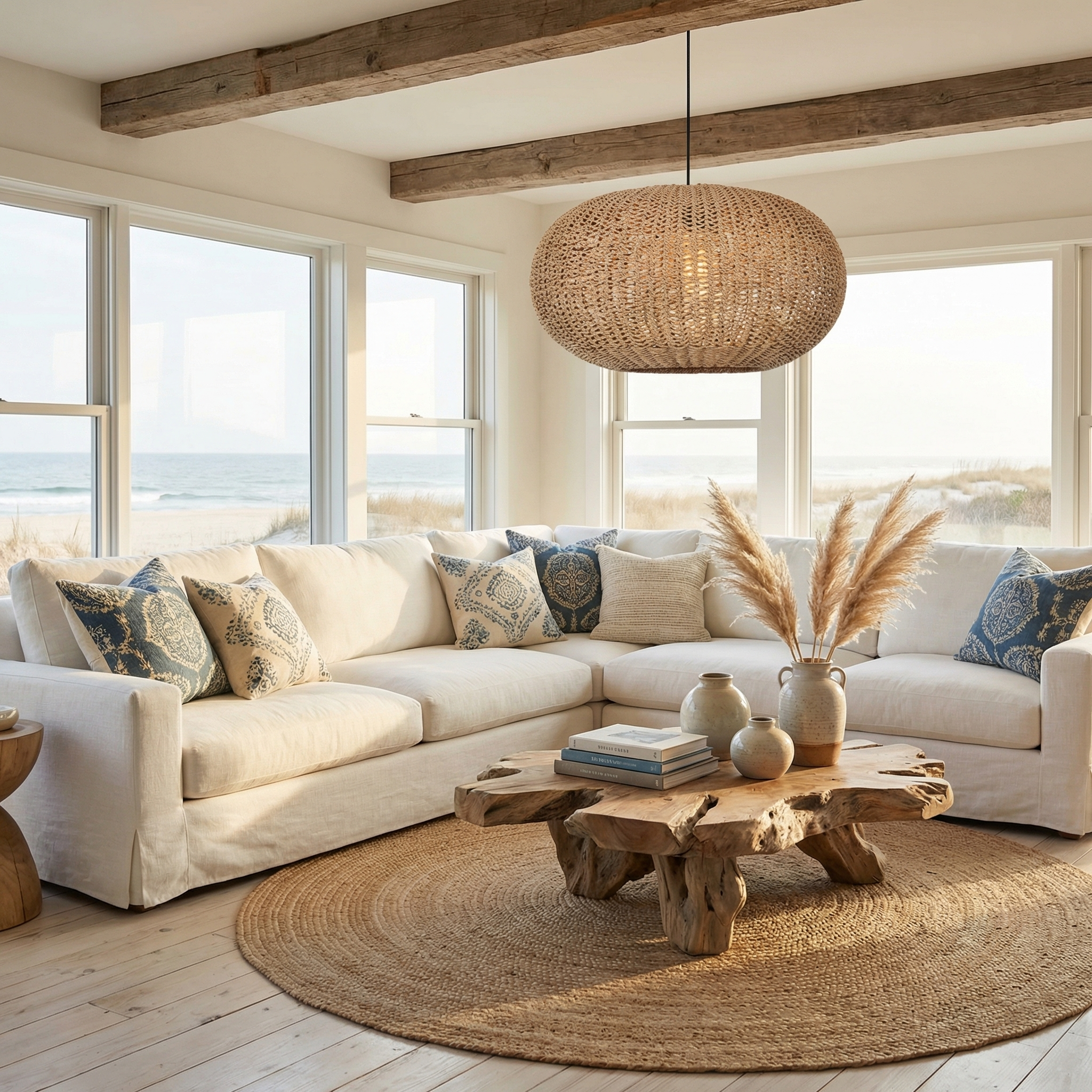 Handwoven Rattan Oval Pendant Light  Coastal Boho Chandelier for Living Room & Beach House