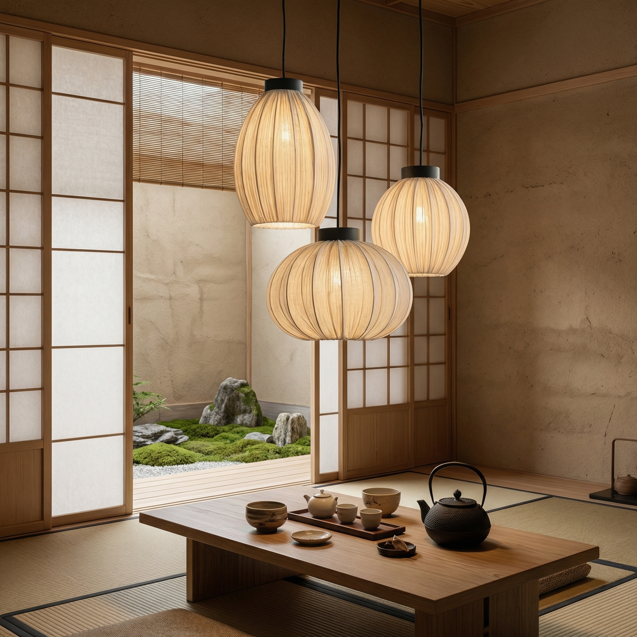 Wabi-Sabi Pleated Fabric Pendant Light Minimalist Linen Hanging Lamp for Bedroom & Dining Room