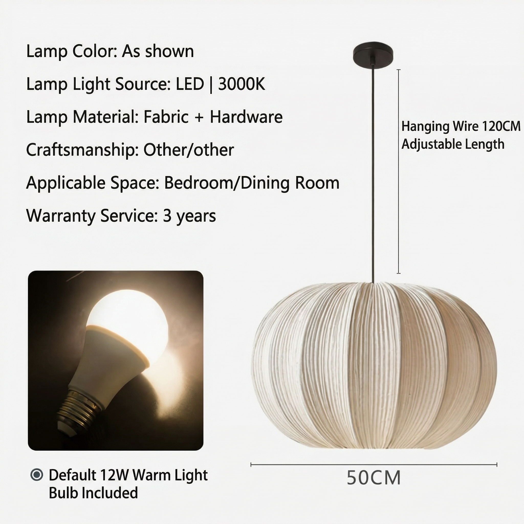 Wabi-Sabi Pleated Fabric Pendant Light Minimalist Linen Hanging Lamp for Bedroom & Dining Room