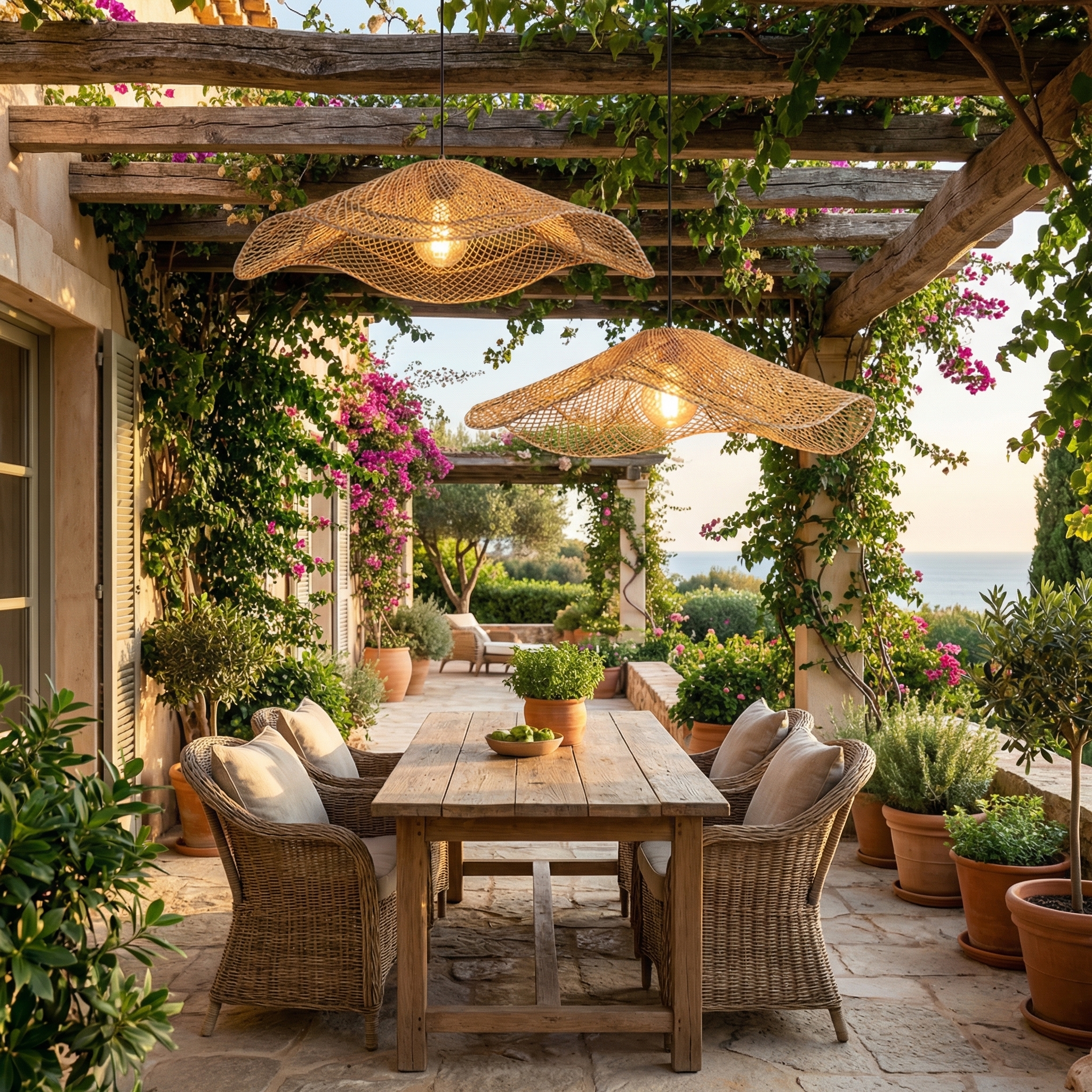 Boho Rattan Cluster Pendant Light  Woven Chandelier for Coastal & Wabi-Sabi Dining Areas