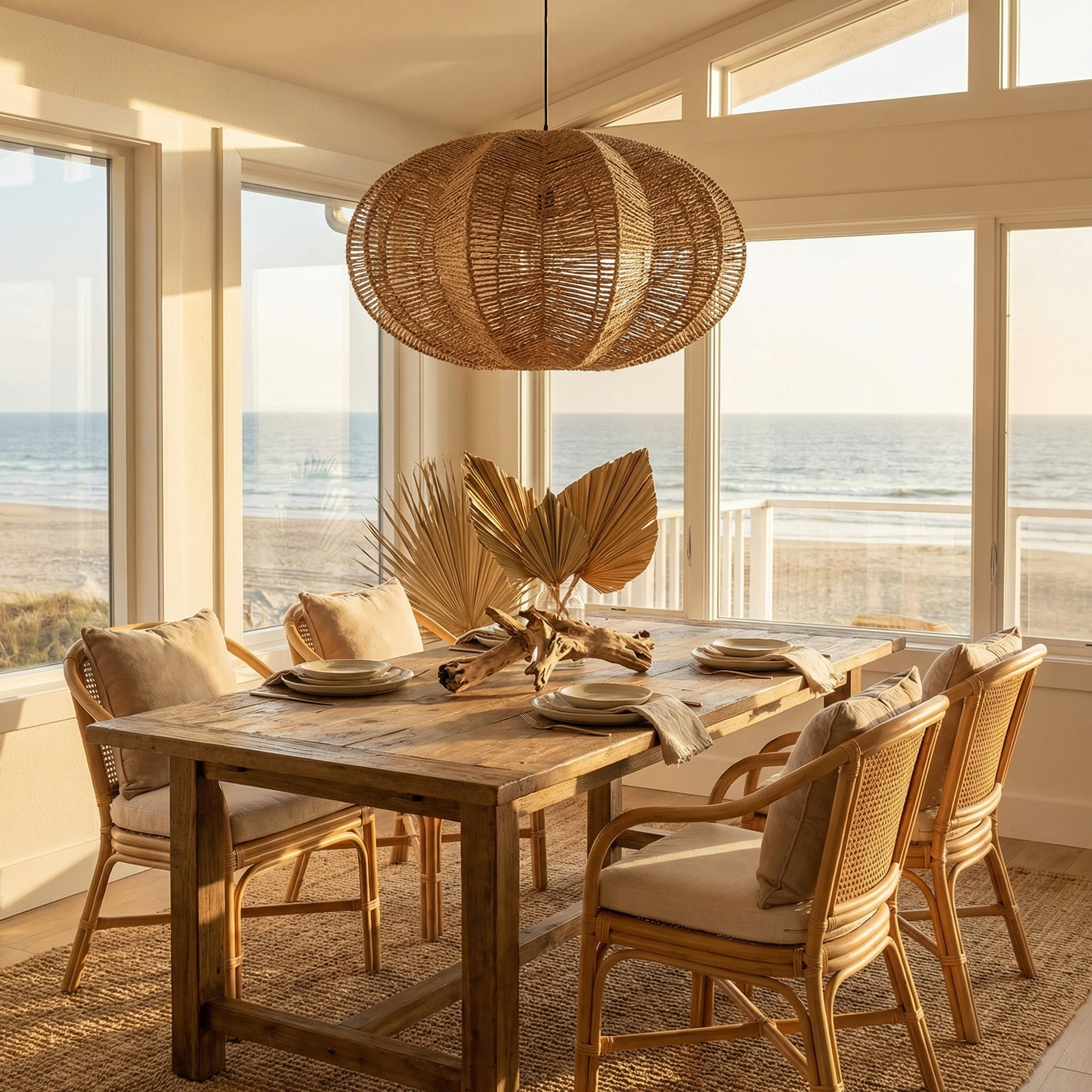 Natural Rattan Woven Pendant Lamp Rustic Coastal Ceiling Light Fixture