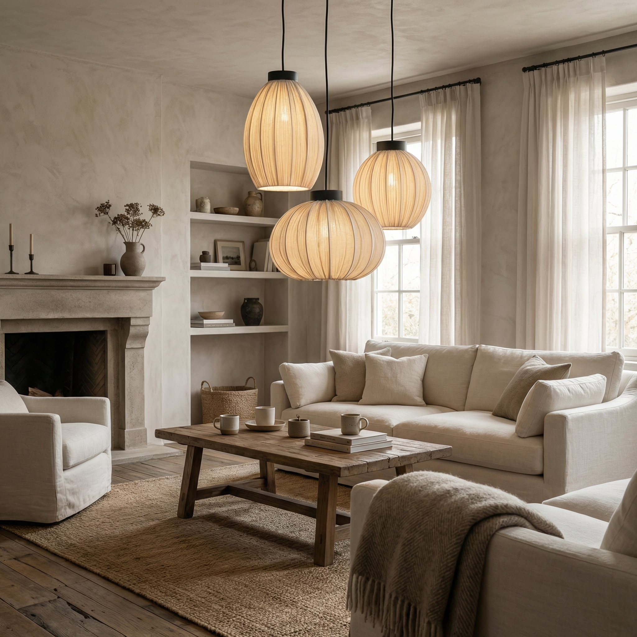 Wabi-Sabi Pleated Fabric Pendant Light Minimalist Linen Hanging Lamp for Bedroom & Dining Room