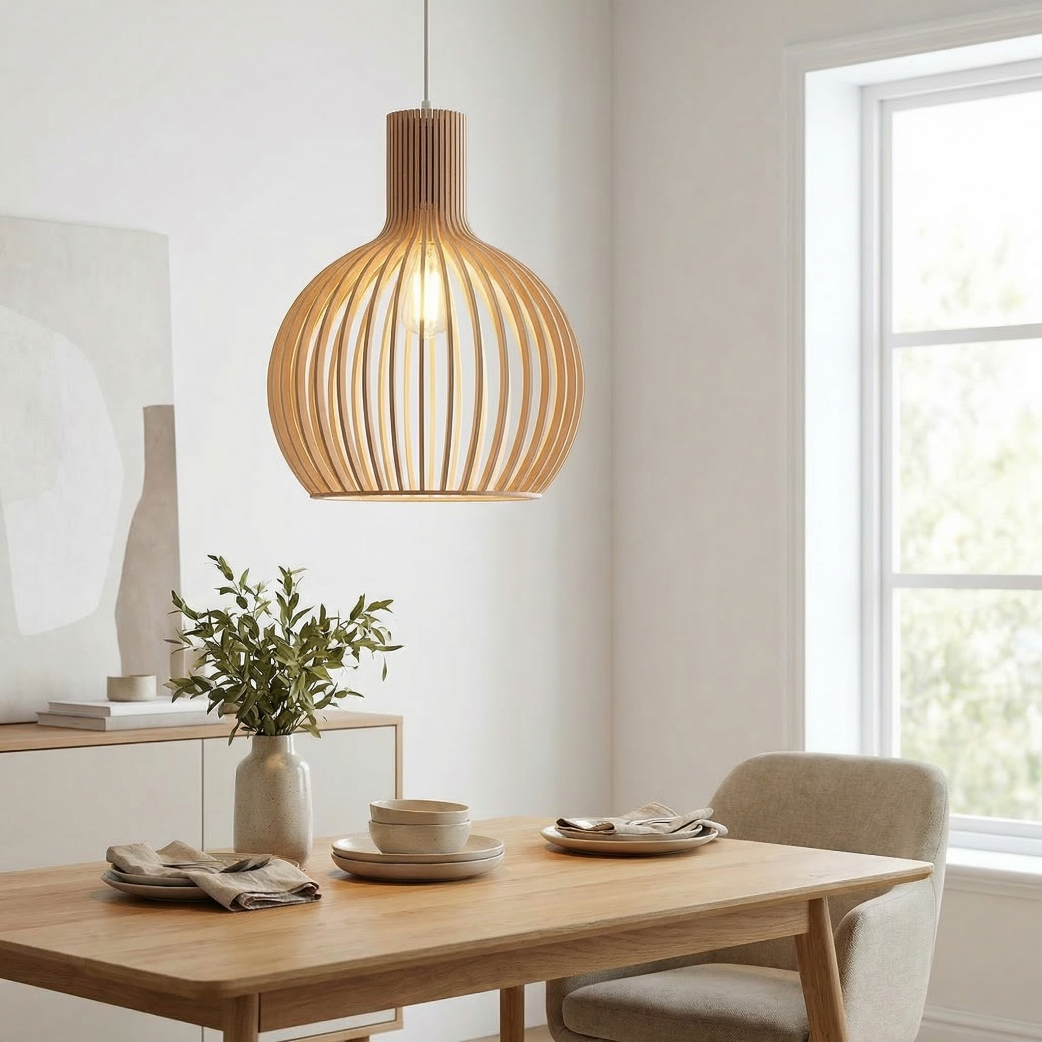 Living Room Wood Birdcage Pendant Light Dining Room Kitchen Chandelier