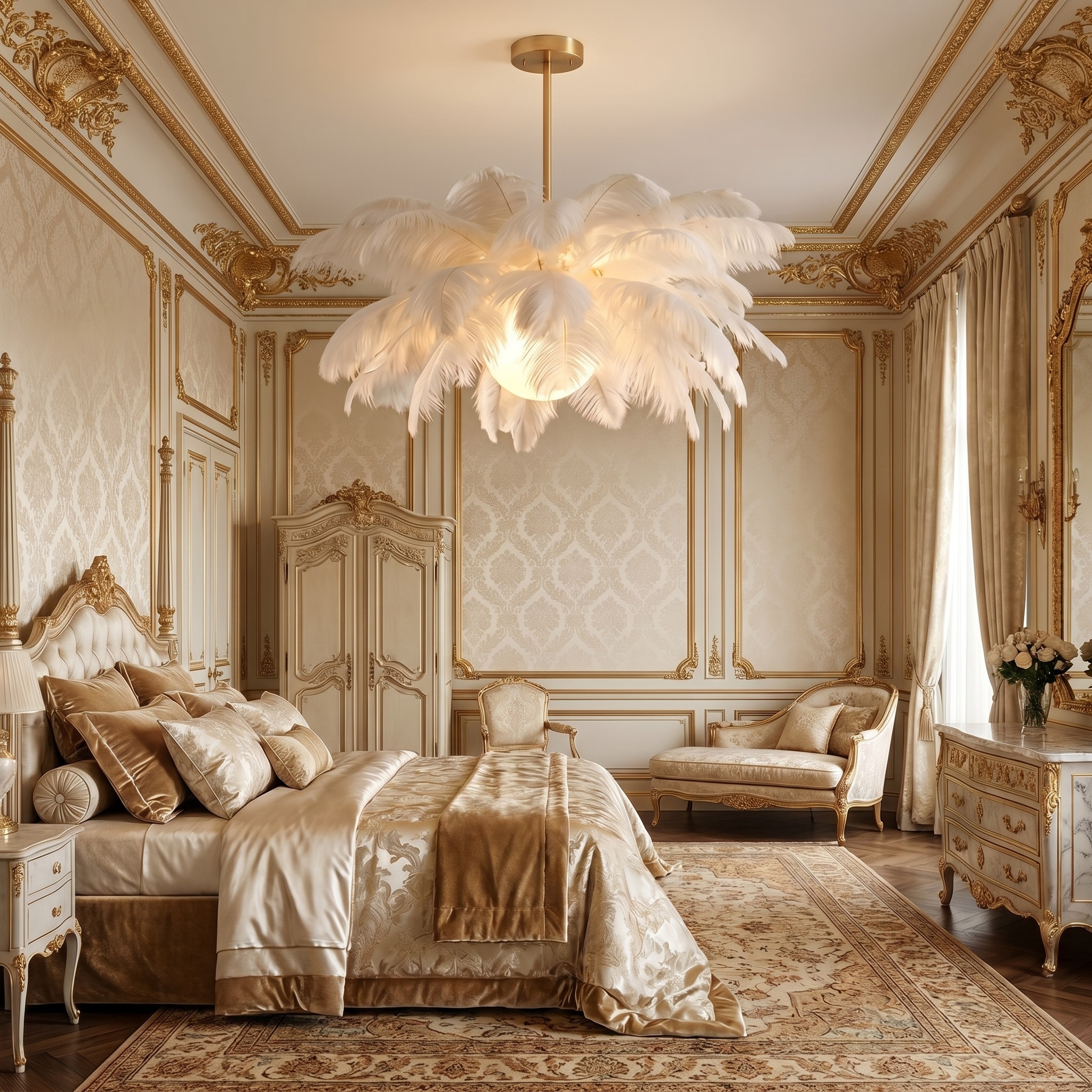 White Ostrich Feather Bouquet Pendant Light Romantic Mounted Lighting Fixture for Restaurant Bedroom