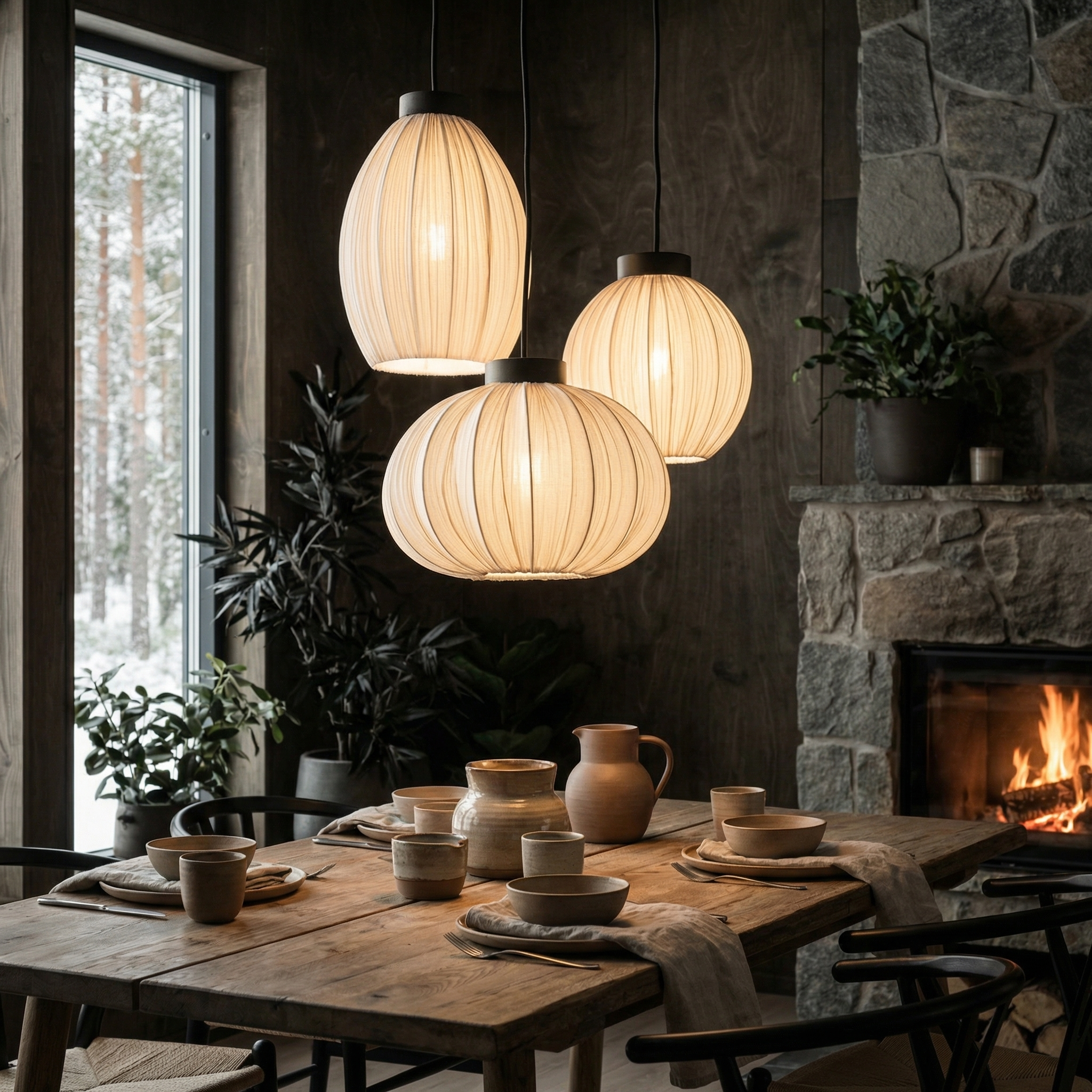 Wabi-Sabi Pleated Fabric Pendant Light Minimalist Linen Hanging Lamp for Bedroom & Dining Room