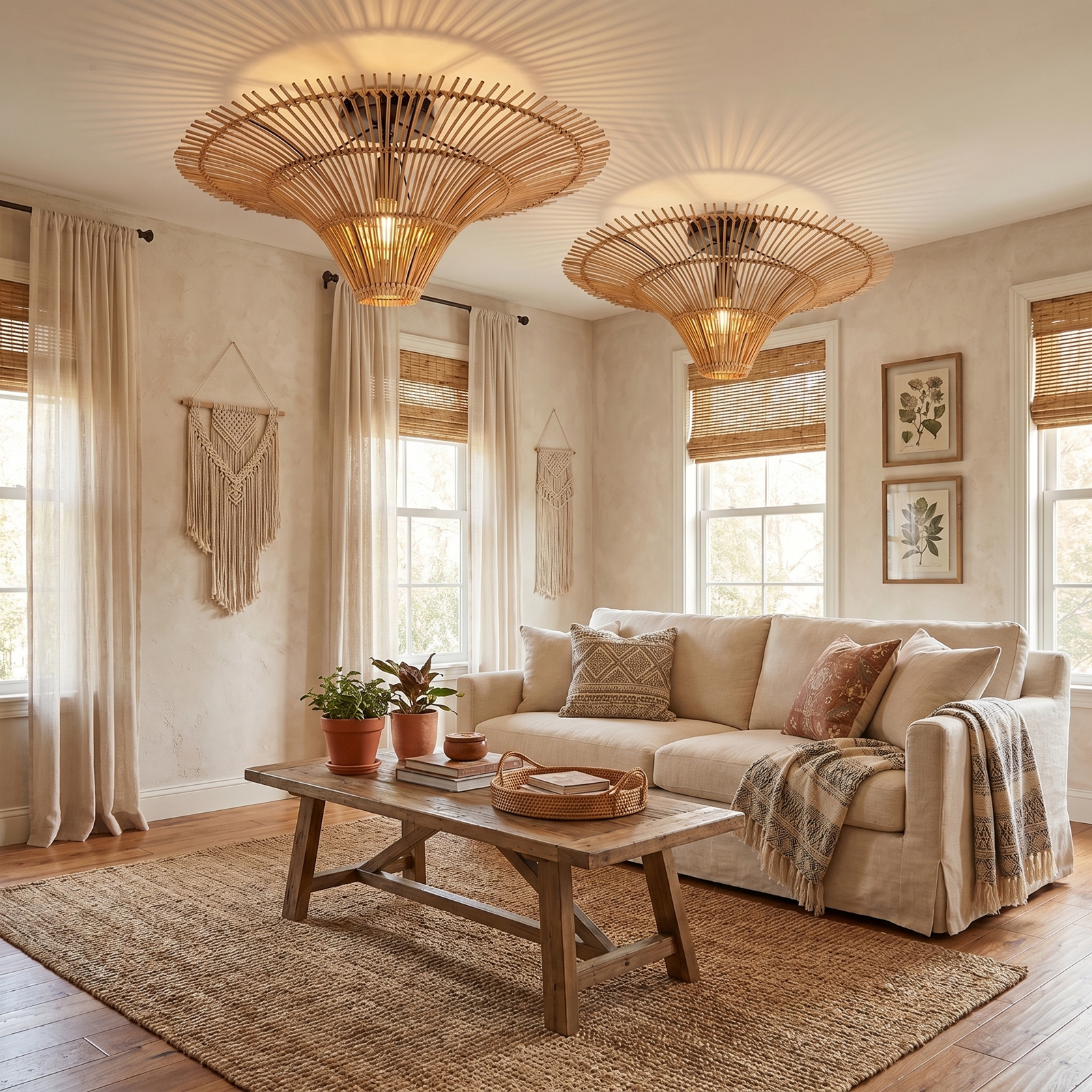 Large Modern Rattan Pendant Light Ceiling Lampshade 80CM