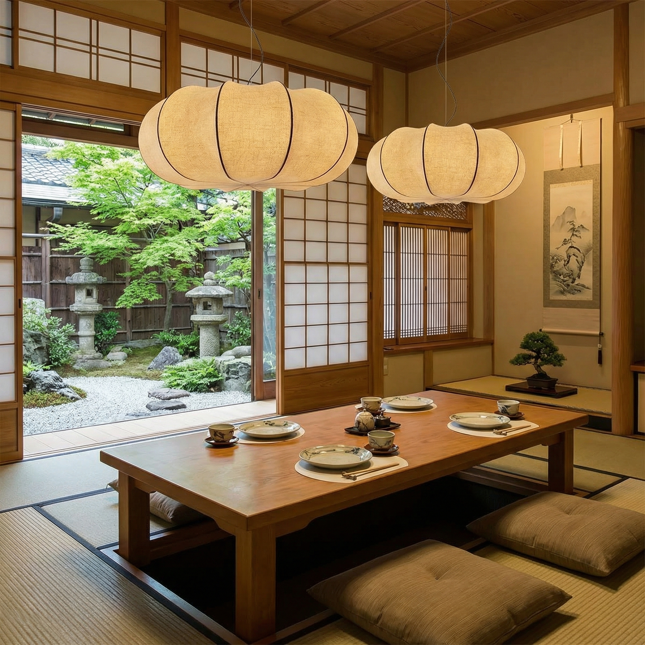 Silk Hanging Chandelier Light Fixture Retro Creative Pendant Lamp